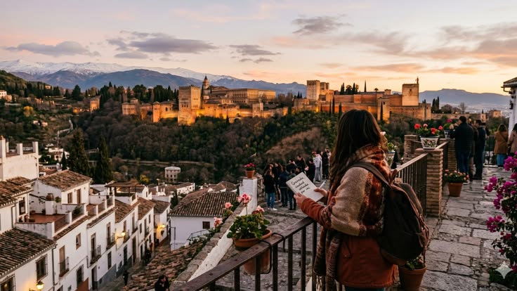 Viajero caminando entre olivares de Andalucía
